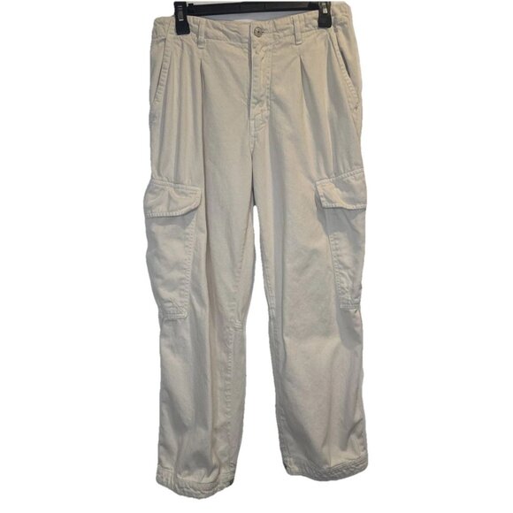 Free People Womens Cream Tofu Slouch Cargo Baggy Pants Button Cuff Sz 6 Boho - Picture 1 of 16